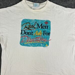 Peacock Graphic T-Shirt Mens XL White Funny Real Men Don’t Ask for Directions
